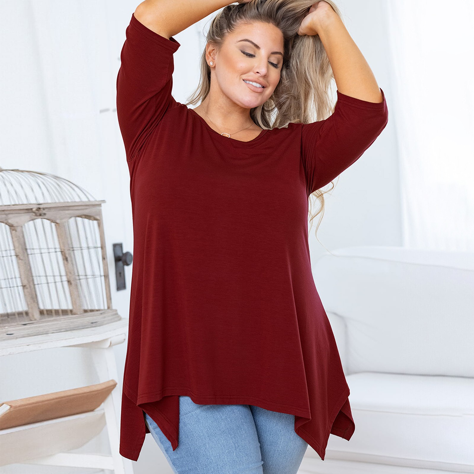 ASDYO Plus Size Tops for Women Tunic Asymmetrical Dress Shirts 3/4 ...