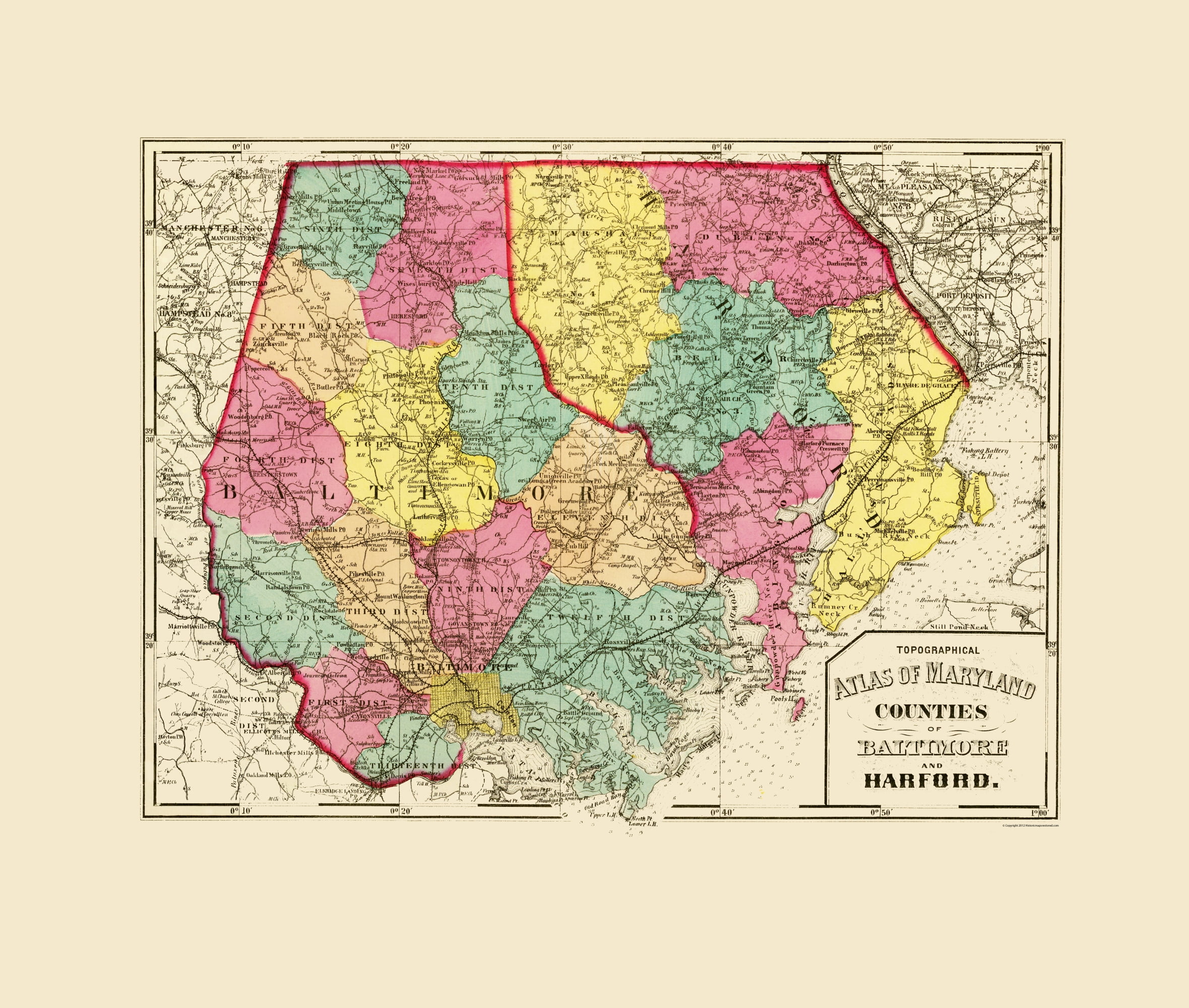Map Of Harford County Md Baltimore Harford Counties Maryland - Stedman 1873 - 23.00 X 27.13 - Glossy  Satin Paper - Walmart.com