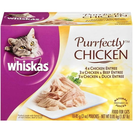(10 Pack) WHISKAS PURRFECTLY Chicken Variety Pack Wet Cat Food, 3 oz.