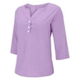 thumbnail image 5 of DuoJiaJ Womens Tops 3/4 Sleeve V Neck Button Down Shirts Business Casual Outfit Basic Tees Summer Top Purple XL, 5 of 5