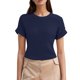 thumbnail image 1 of Camiseta informal y elegante de manga corta con cuello redondo y ribete de encaje para mujer, ideal para primavera-verano., 1 of 4