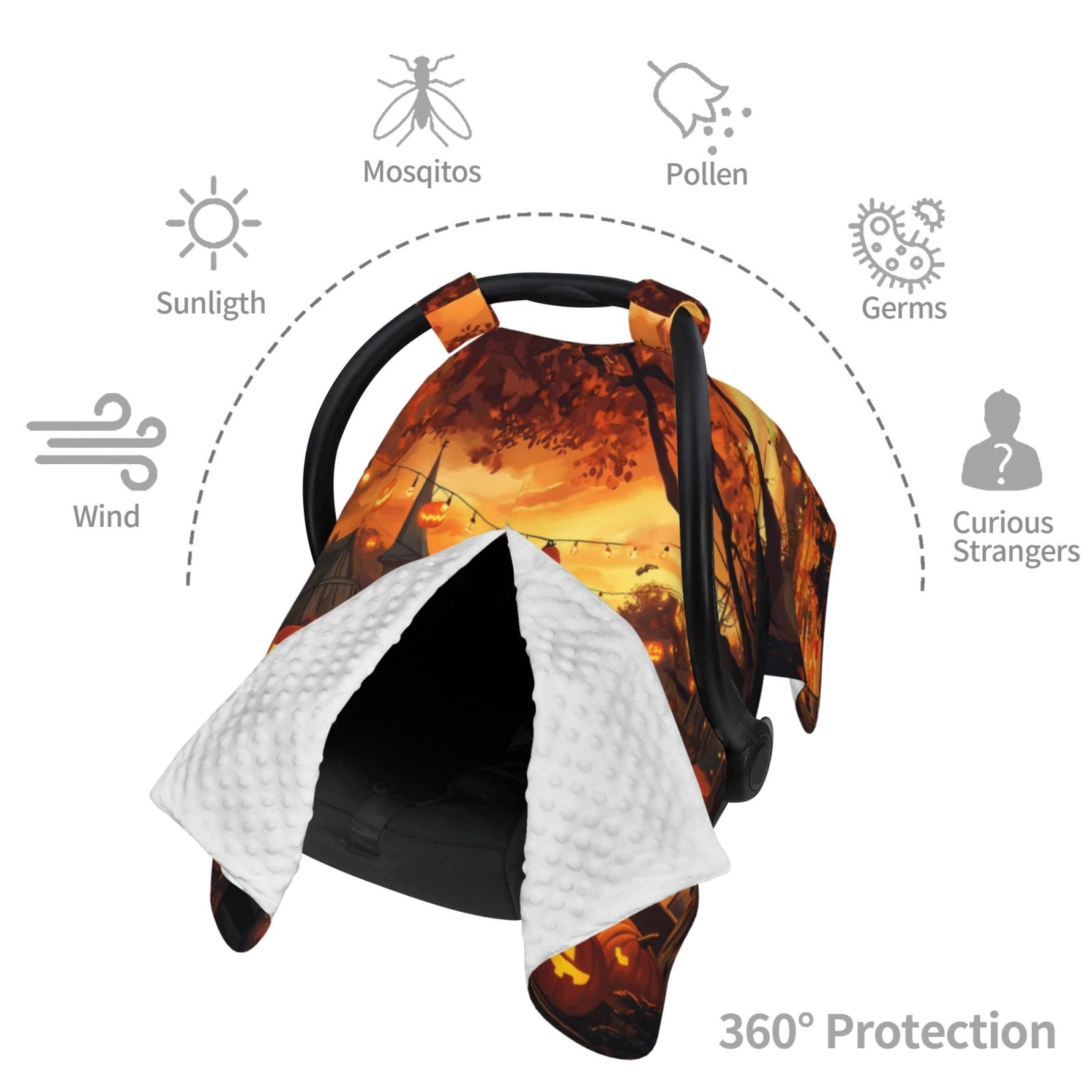 Car Seat Cover Baby - Halloween Pumpkin Market Breathable Infant Car Seat Cover for Baby Carseat, Lightweight Comfort Baby Essentials Must Haves Newborn Stuff for Girl Boy