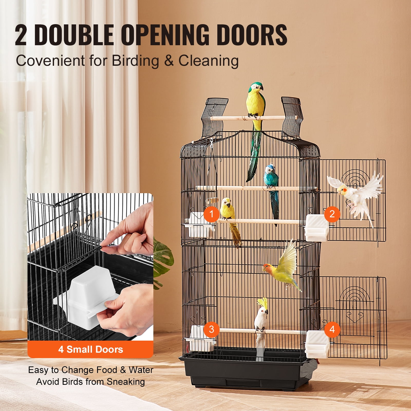 KFFKFF 41-inch Spacious Bird Cage with Open Top, Ideal for Parakeets, Finches, Canaries, Lovebirds, Cockatiels, Budgies, Small Quaker Conures, Travel Pet Flight Birdcage Equipped with Swing and Perch