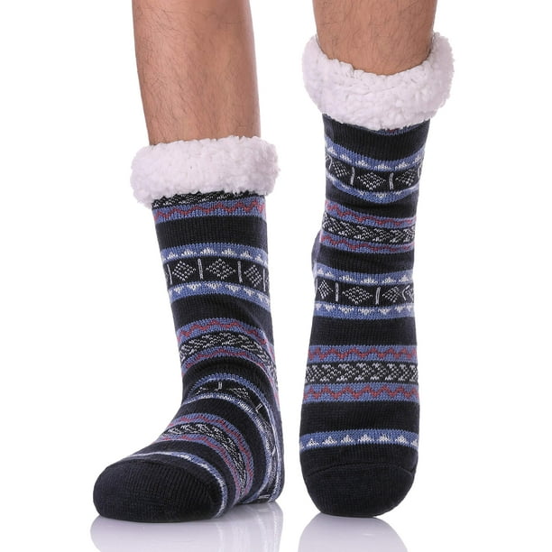 LANLEO Men\'s Fuzzy Ripple Slipper Socks Super Soft Warm Fleece Lining