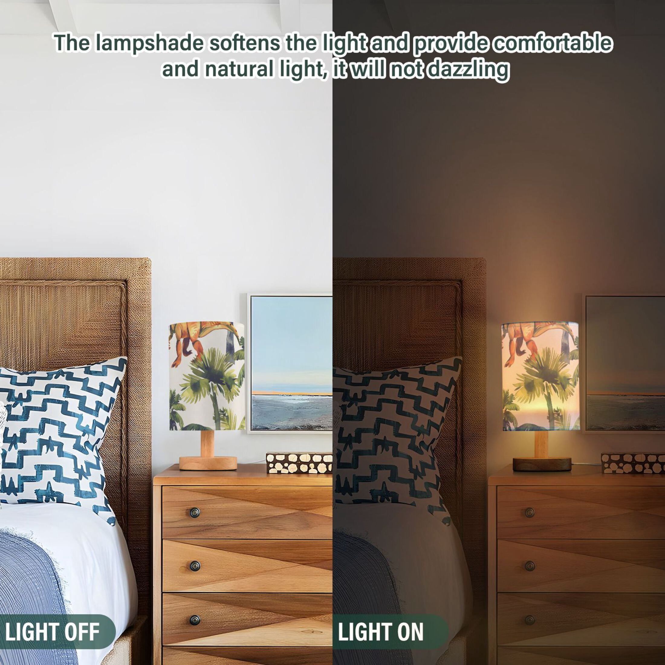 Dinosaurs Palm Trees Watercolor Table Lamp with USB Port LED Warm Light Lamp Night Light Home Decor