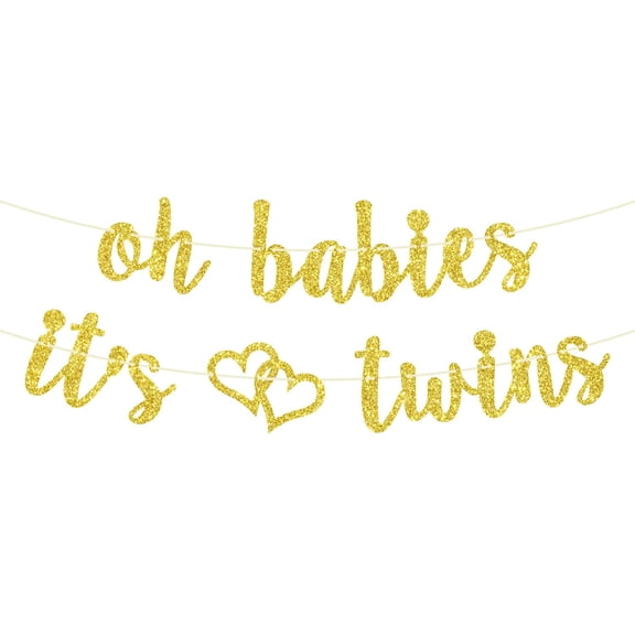 Oh Babies It's Twins Banner, Twins Double the Love, Twin Boys Girls Baby Shower Gender Reveal Party Decorations Supplies