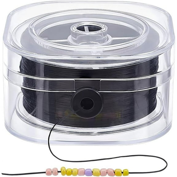 175 Yards Black Elastic String 0.3mm Flat Elastic Cord Beading Thread Cord Stretchy Bracelet Strings Elastic Thread String with Organizing Case for DIY Bracelet Necklace Jewelry DIY Craft