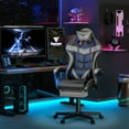 thumbnail image 7 of Soontrans Grey Gaming Chair with Footrest, High Back Game Gamer with Massage Lumbar Pillow & Headrest, Ergonomic Computer Office Chair Leather Chairs, Grey, 7 of 7