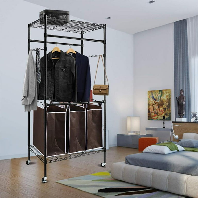 REIBII Freestanding Closet Organizer Bedroom Clothes Rack with Shelves –  Reibii