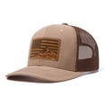 thumbnail image 3 of USA Flag Mountain Leather Patch Embroidered Color Block Trucker Hat Unisex Adjustable Cotton Breathable Fashion Cap for Travel Daily Wear, 3 of 10