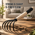 15 Inch 5-Tine Garden Rake with Wooden Handle and Non-Slip Grip ...