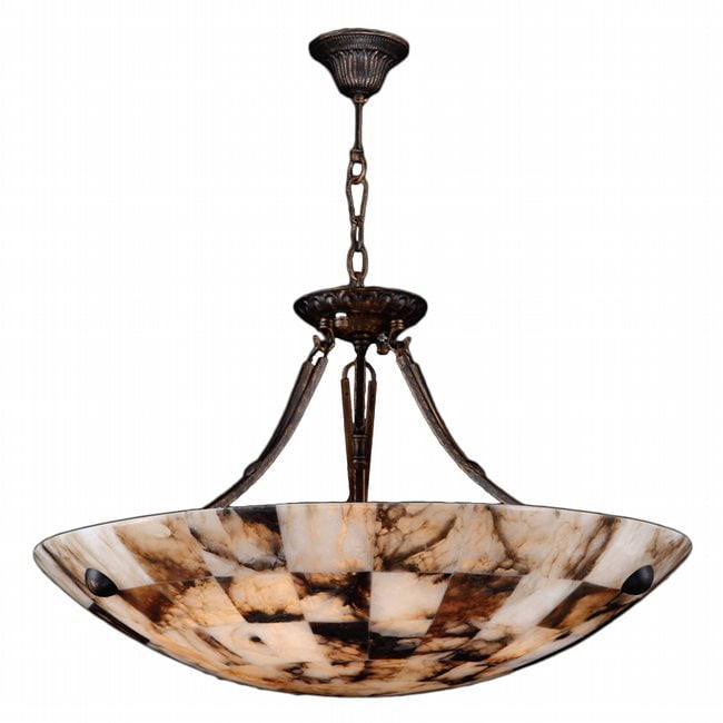 Pompeii Collection 5 Light Flemish Brass Finish and Natural Quartz Bowl Pendant 24" D x 18" H Large