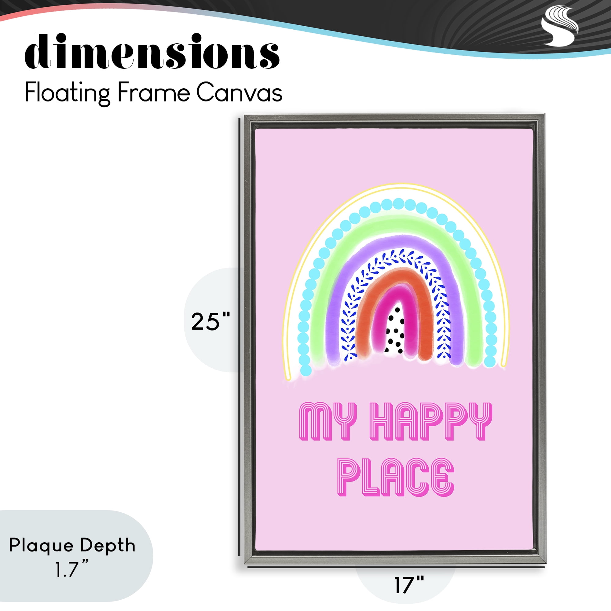 Stupell Industries Happy Place Dotted Rainbow Gray Framed Floater Canvas Wall Art, design by Pooja Dave