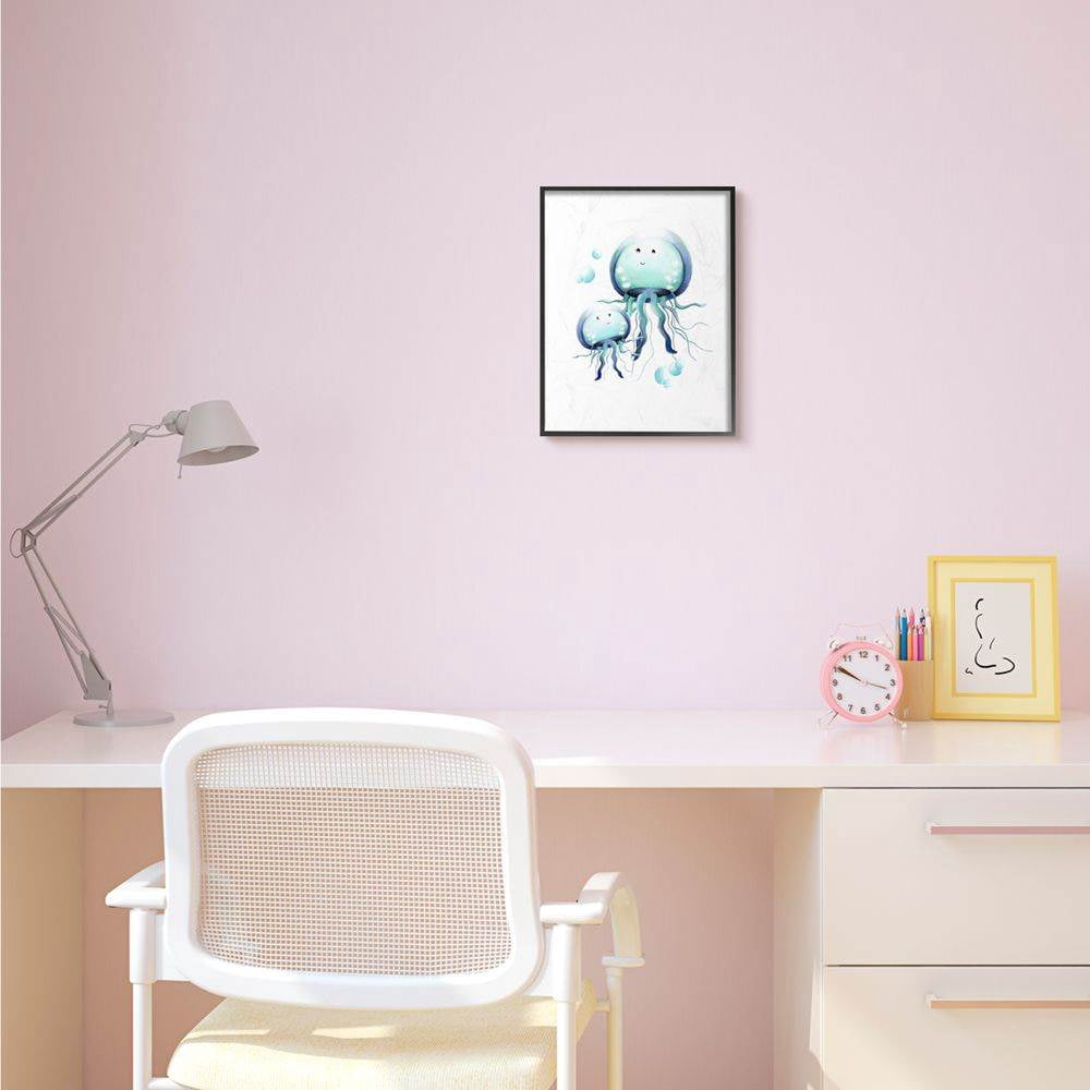 The Kids Room by Stupell Cute Cartoon Baby Jellyfish Family Ocean Animal Painting Framed Giclee Texturized Art by Studio Q by Studio Q
