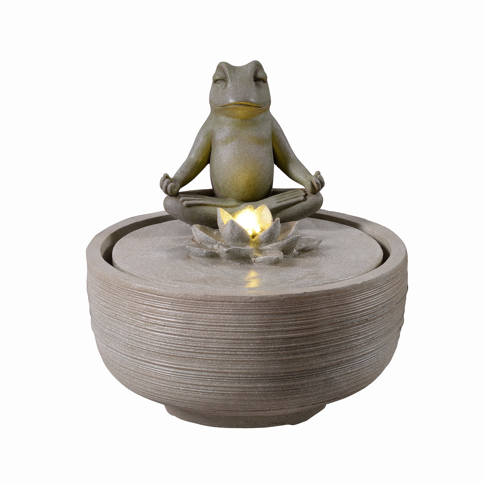 15" H Meditating Frog Water Fountain W/LEDs
