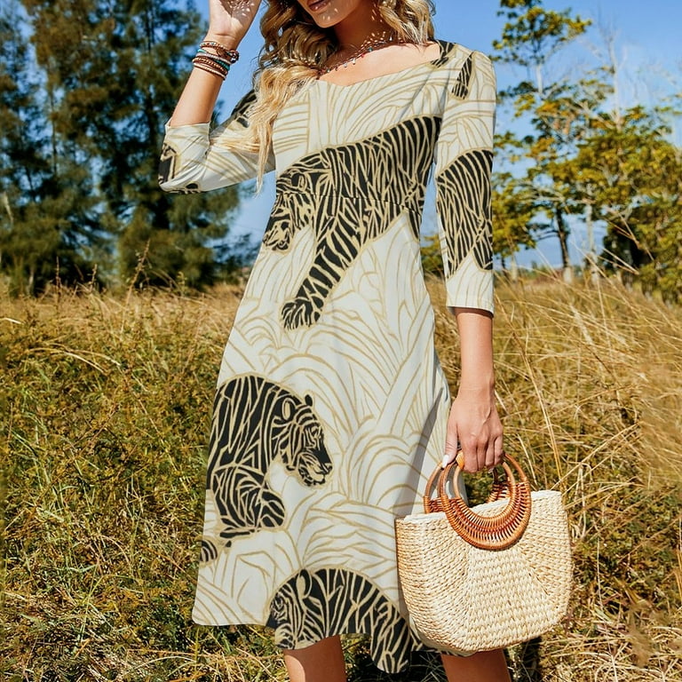 slim fit dress slacks Gold Tiger Print Latin - Rhythm Dress