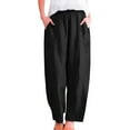 thumbnail image 4 of Mgmyaa Womens Cotton Linen Cropped Pants Loose Fit Wide Leg Capris Casual Plus Size Elastic Waist 7/8th Relaxed Trousers, 4 of 7