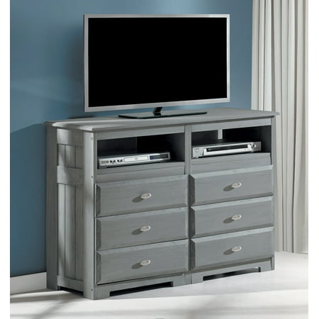 Pine Blanket Chest American Furniture Classics Solid Pine Entertainment Dresser with Six Drawers and Two Component Areas in Charcoal ()