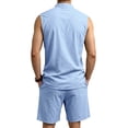 thumbnail image 4 of QSAWXQZ Men's Linen 2PC Lounge Set Stand Collar V Neck Sleeveless Loose Top Elastic Waist Shorts with Pocket Beach Outfit Casual for Summer S, 4 of 9