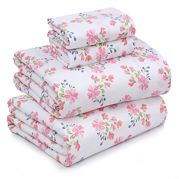 RUVANTI 100% Cotton Sheets – California King Percale Bedding, Cooling & Breathable Floral Design, Durable with a Crisp, Soft & Comfortable Feel, 14" Deep Pocket, 4-Piece Set, Bloomex