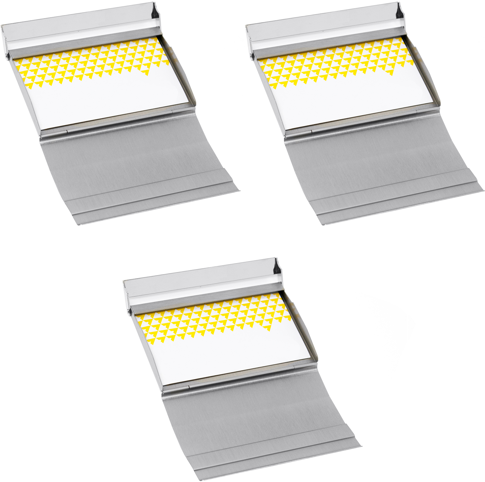 Set of 3 Brushed Metal Business Card Case Holders With Bar Closure Mechanism (Horizontal, Silver)