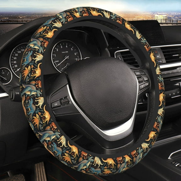 Steering Wheel Cover Anti-Slip Elastic Car Protective Universal 15 Inch Fit for Vehicles Auto SUVs , Dino Dinosaur Art