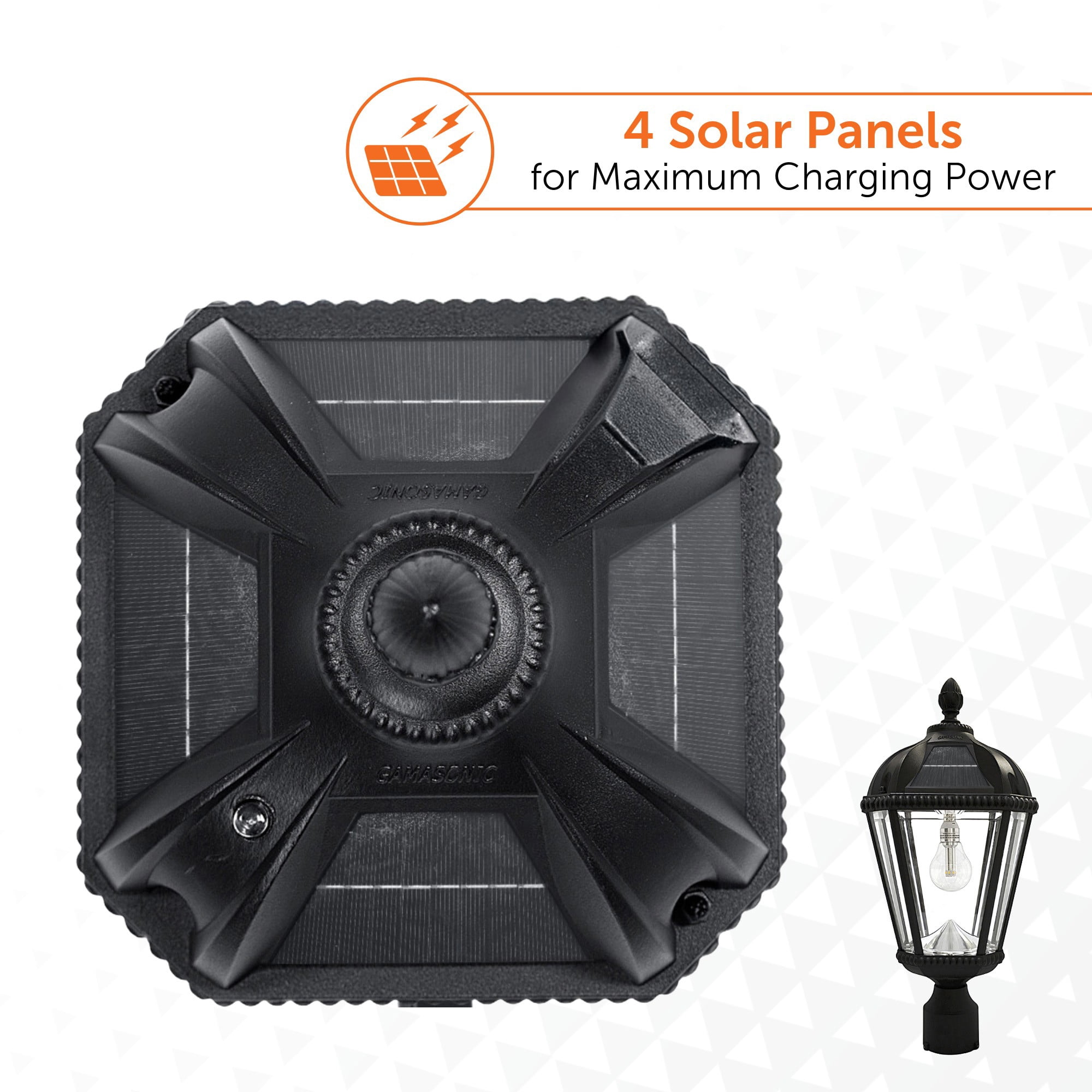 Gama Sonic Outdoor Solar Post Light, Black Aluminum, Royal Bulb, Beveled Glass, Single Lamp with 3-inch Fitter for Lamp Posts or Pier Mount (Sold Separately) Warm White LED, 98B012