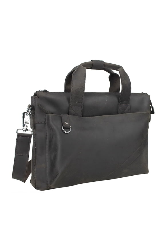 15" Cowhide Oil Tanned Leather Messenger Bag L12. Dark Brown