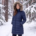 thumbnail image 4 of Womens Winter Coats Puffer Down Parka Thicken Warm Hooded Jacket Fleece Lined Outwear with Removable Faux Fur Hood, Navy XXXL, 4 of 8