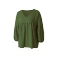 thumbnail image 3 of Sunloudy - Camiseta de verano con cuello en V para mujer, casual, manga larga, color sólido, túnica holgada Sunloudy  moda, 3 of 10
