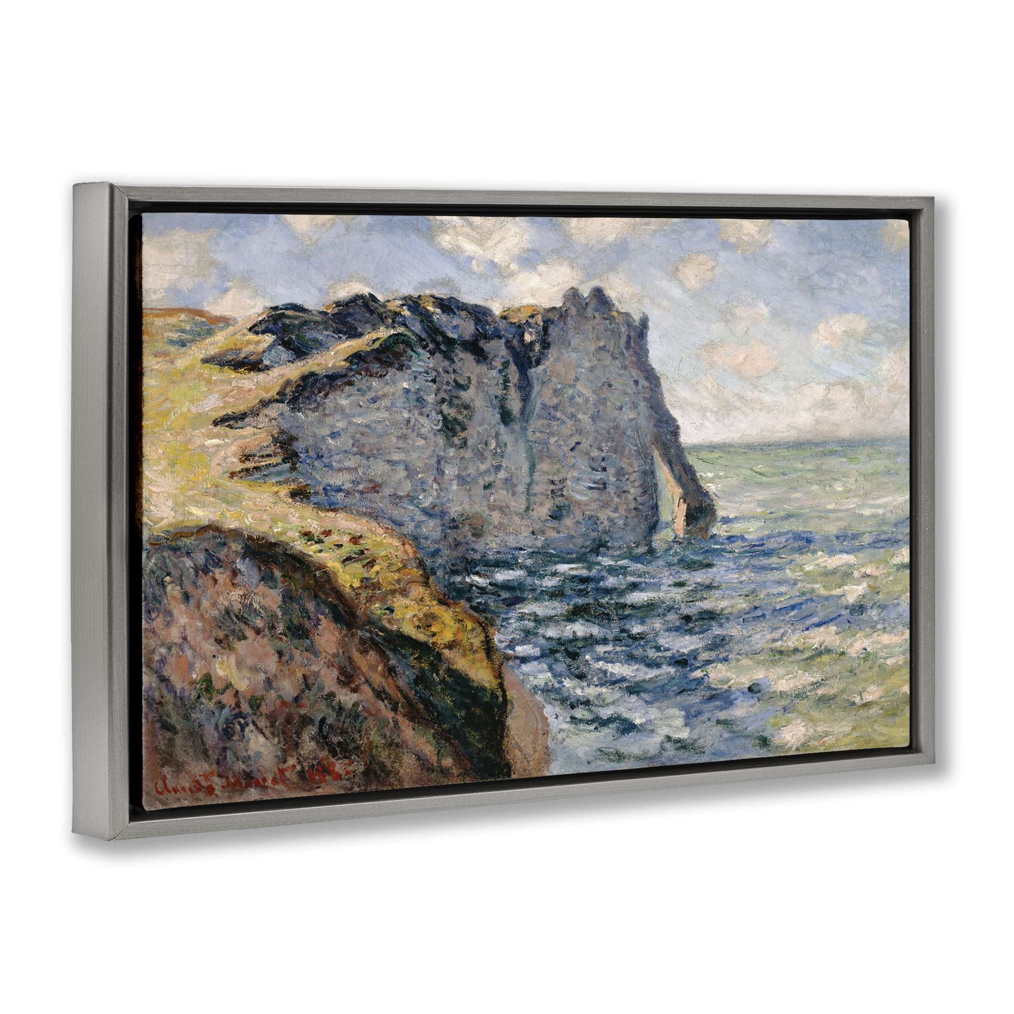Stupell Industries Classic Monet Cliff Of Aval Landscape & Nature Painting Gray Floater Framed Canvas Art Print Wall Art, 31 x 21