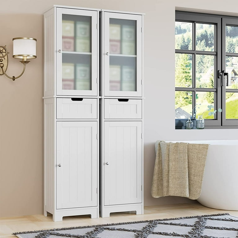SUGIFT Bathroom Storage Cabinet 2 Doors 1 Drawer with Adjustable Shelves White Upgrade hinge