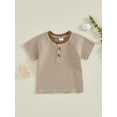 thumbnail image 6 of Cenuakty 3M-4T Toddler Baby Boys Summer T-Shirts Striped Half Button Up Crew Neck Short Sleeve Casual Tops, 6 of 8