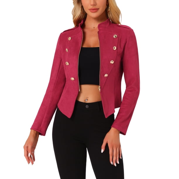 CHAQUETA CROP STEAMPUNK CON BOTONES DECORATIVOS VINTAGE PARA MUJERES CHIC INSPIRADA XL ROJA