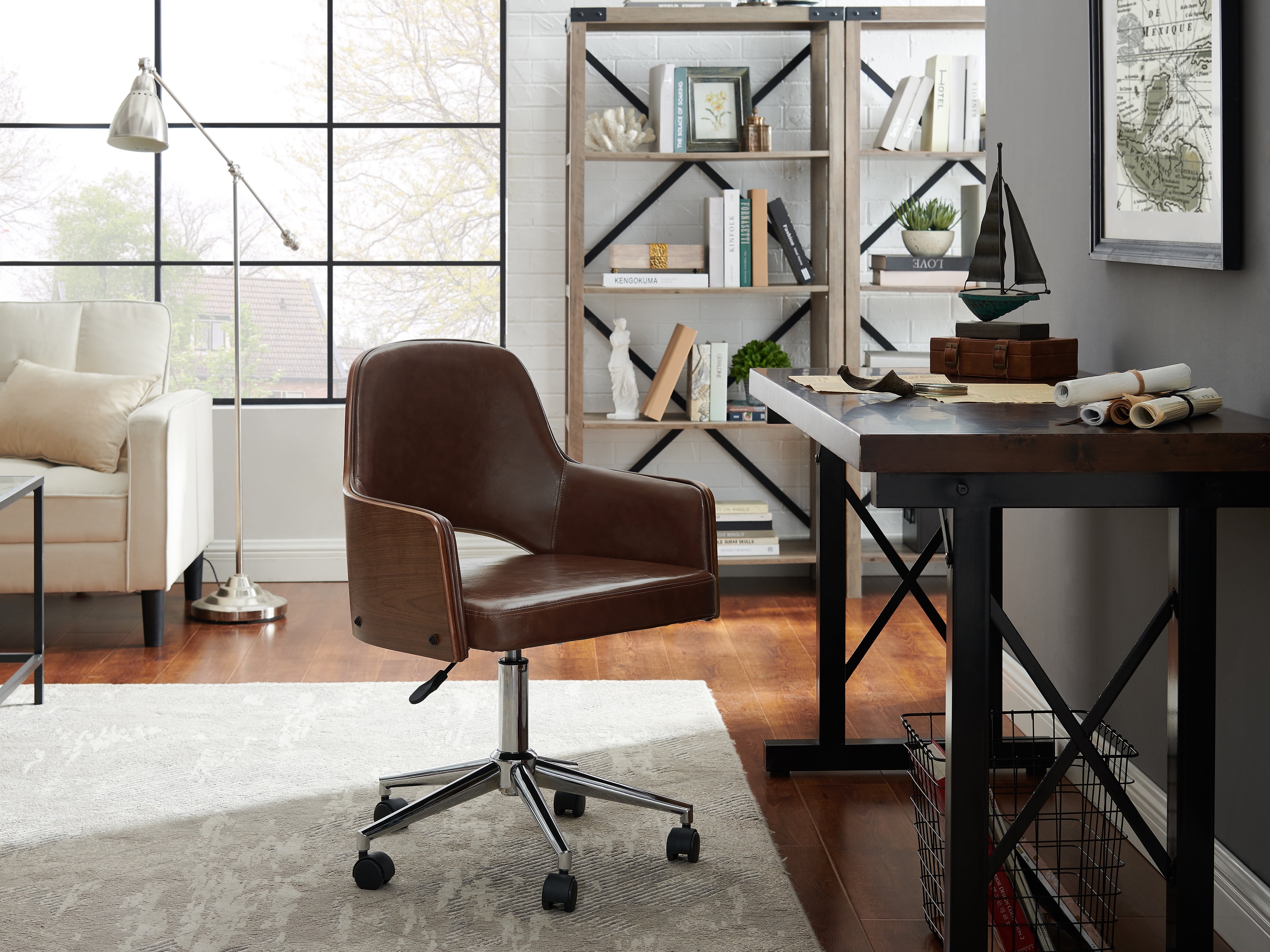 Art Leon Modern Office Chair Faux Leather Desk Chair,Cognac - Walmart.com