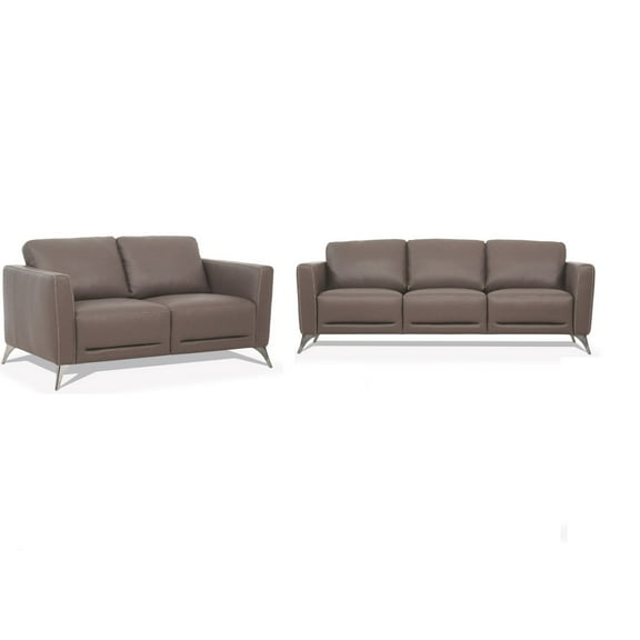 Contemporary Design Living Room Furniture 2pc Sofa Set Taupe Leather Padded Arms Sofa Love Seat