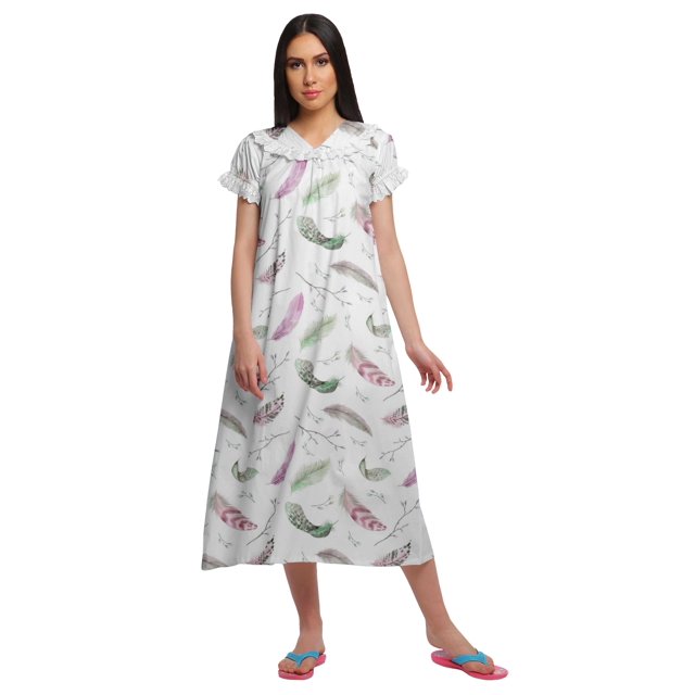 Moomaya Chemise de Nuit Imprimée à Manches Courtes pour Femmes, Col en V