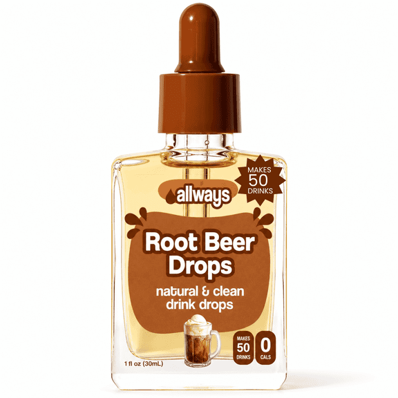 Allways Drops Root Beer Sugar Free Liquid Water Enhancer, 30 ml Glass Dropper Bottle