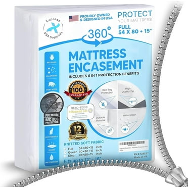 Express USA Supplies Zippered Waterproof Mattress Protector, Full – Bed Bug Resistant, Hypoallergenic