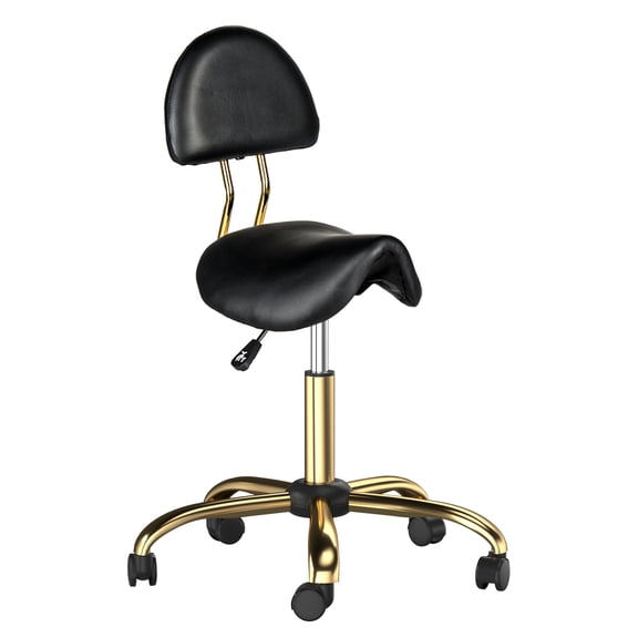 WoofPaw Drafting Chair,Ergonomic Saddle Stool with Back Support,Tall Adjustable Rolling Stool with Thick Seat Cushion, Office Computer Chair for Salon Barber Spa Home Bar,Black & Gold