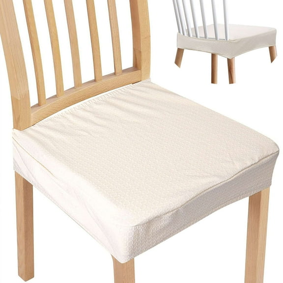 Deago Waterproof Seat Covers for Dining Room Chairs Set of 4, Stretch Jacquard Removable Washable Chair Seat Slipcovers Protector, No Rear Covers, Beige