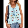 thumbnail image 1 of Blusas Bordadas con Flores para Mujer, Cuello en U, Flecos y Lazo Frontal, Camisetas Sin Mangas Holgadas Estilo Bohemio . Azul S, 1 of 7