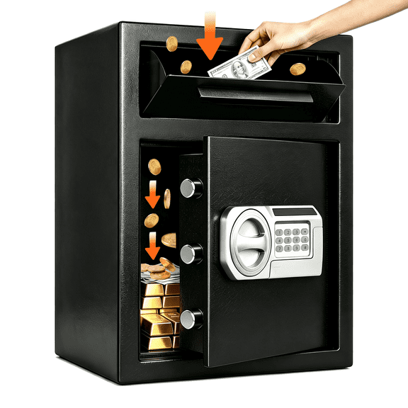 Commercial Safe With Drop Slot For Cash Deposits, Multi-Scene Safe For Office, Household & Commercial Use, Equipped With Password Lock, Emergency Override Keys