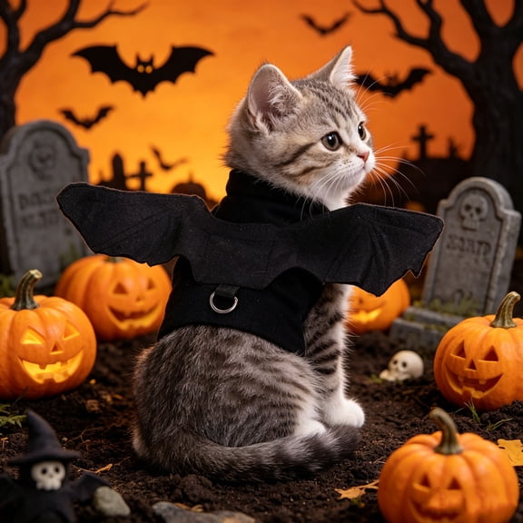 Medium Pet Bat Costume 11-Inch Back Length Holiday Apparel Black
