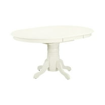 FurniFact Oval Dining Table, Linen White, Butterfly Leaf, Solid Wood Pedestal
