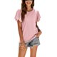 thumbnail image 3 of Txlixc Tops de mujer, cuello redondo con volantes, manga corta, ganchillo, hueco, suéter suelto, camiseta de color sólido Txlixc Moda, 3 of 6