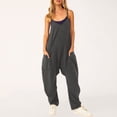 thumbnail image 2 of Lisingtool Womens Jumpsuit Women's Casual Jumpsuit Spaghetti Straps Wide Leg Romper V Neck Spaghetti Straps Romper Sleeveless Long Jumpsuit Womens Overalls Dark Gray, 2 of 7