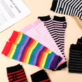 thumbnail image 3 of Bocaoying 6 Pairs Arm Warmers For Women, 10.62 inches Fingerless Gloves, Long Gloves Winter Mittens Length Knitted Arm Warmers, Striped Arm Warmers for Women, 3 of 7