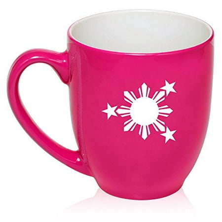 16 oz Large Bistro Mug Ceramic Coffee Tea Glass Cup Philippines Stars and Sun (Hot Pink)