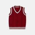 thumbnail image 2 of Huesdet Toddler Kids Boys V Neck Sweater Sleeveless Knit Vest Graphic Tank Tops Pullover Knitwear School Uniform(Red,6-7 Years), 2 of 8